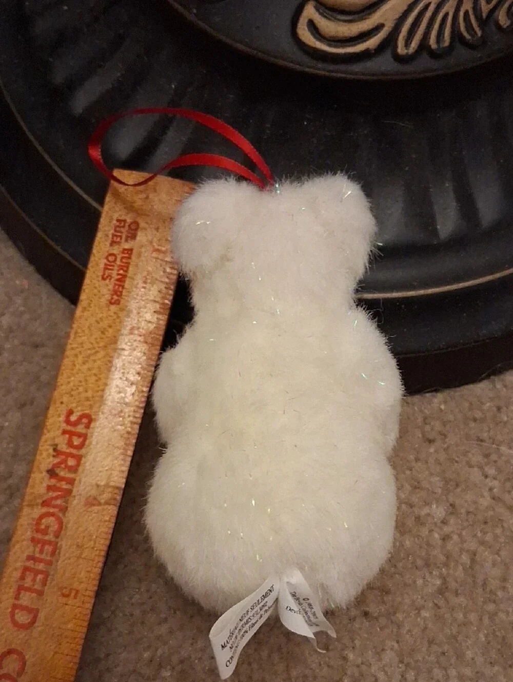 White Plush Holiday Bear Ornament with 'Ho Ho Ho' Pillow